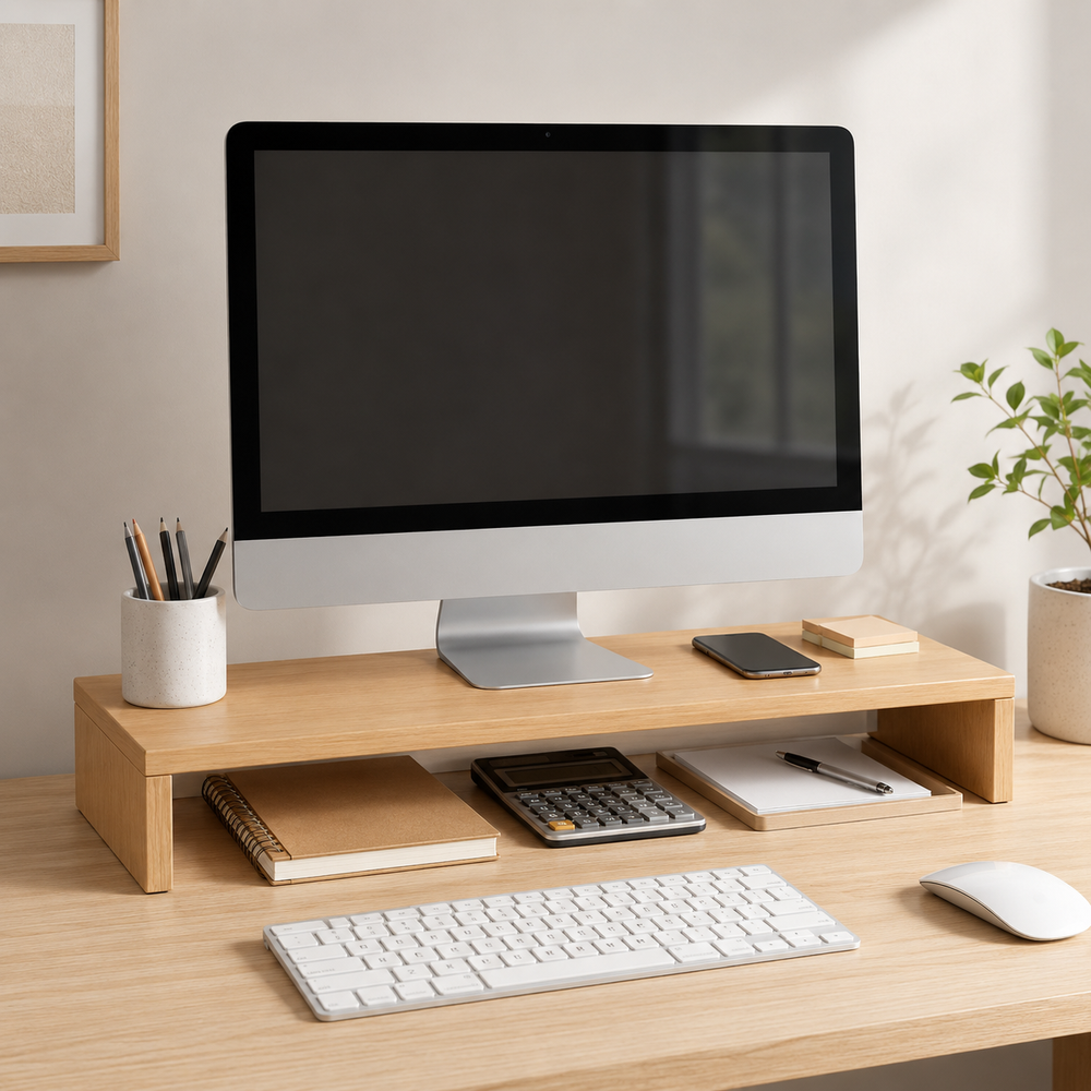Desktop computer riser stand, ideal for dormitory desks—elevates your monitor to improve ergonomics and free up space underneath
