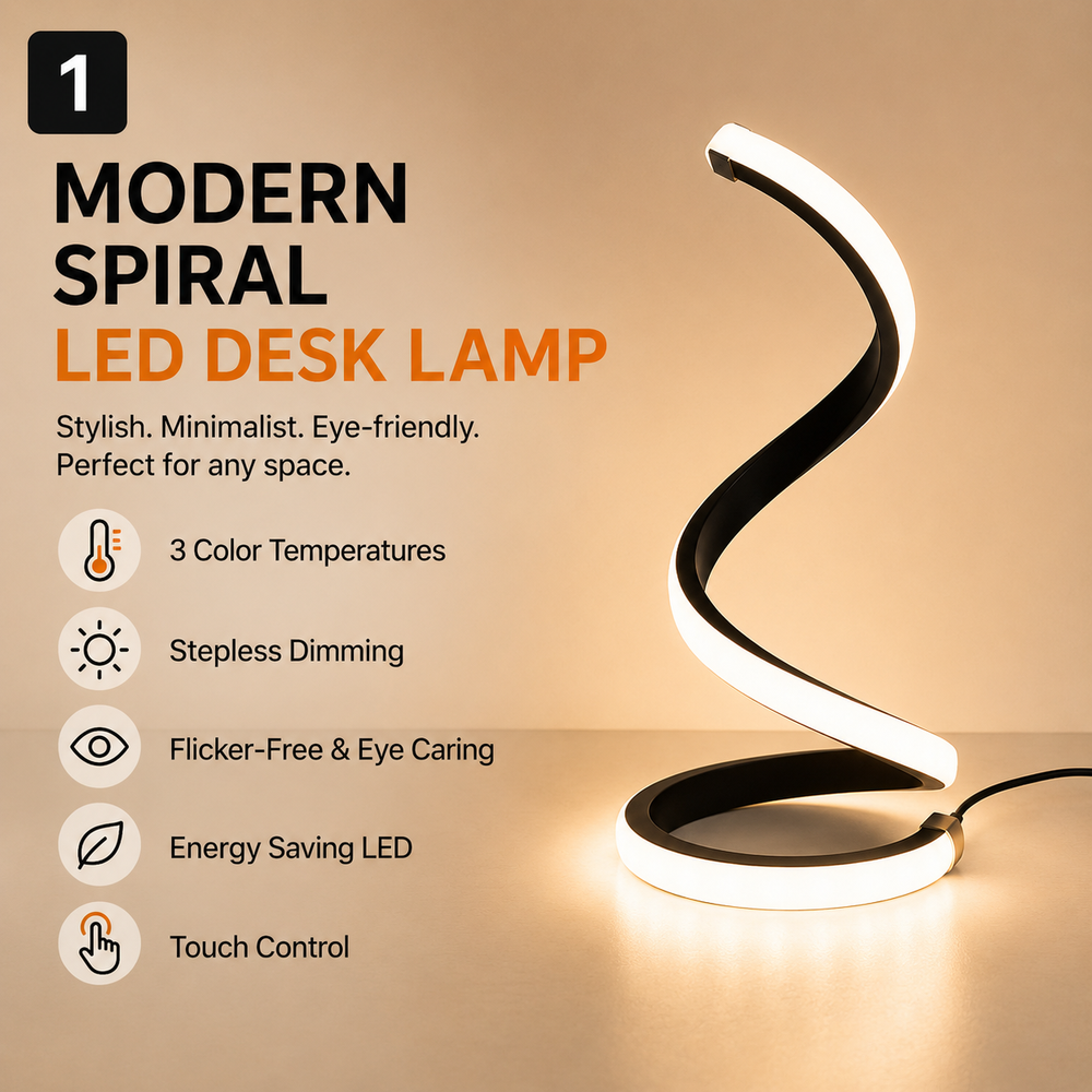 LED spiral desk lamp modern three color dimming USB power button switch bedroom bedside study home decoration desk lamp